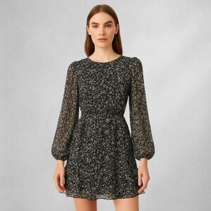 Lush Dress L Floral Chiffon Mini  Multicolor Lined Long Sleeve new 1668